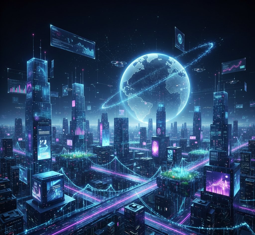 Futuristic digital city representing the digital revolution and growth of online marketing